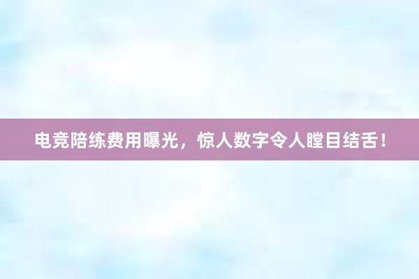 电竞陪练费用曝光，惊人数字令人瞠目结舌！